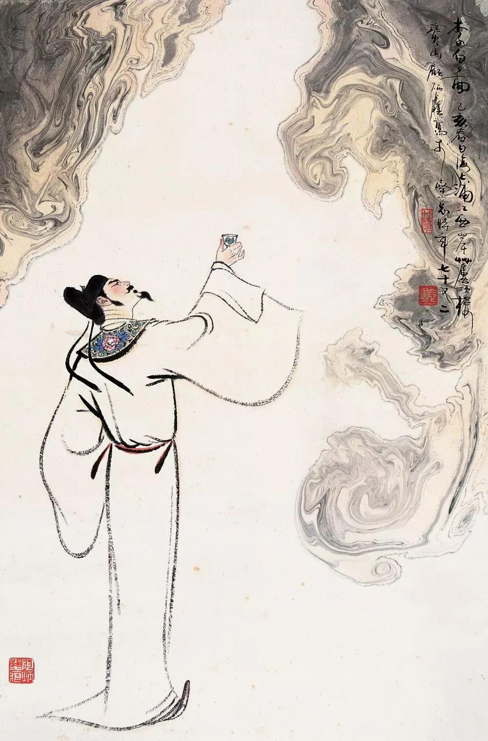 ▲“詩仙”李白勸自己喝酒：“舉杯邀明月，對飲成三人”。（圖片來源：三聯(lián)生活周刊）